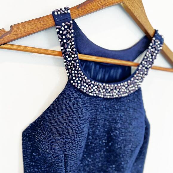 Betsy & Adam Beaded Embellished Halter Neck Minidress Navy Blue Size 4 NWOT - Picture 14 of 16